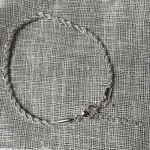 Dainty Twisted Rope Bracelet Silver Tone 7.5" + 2" Braided Woven Rope Style NWOT